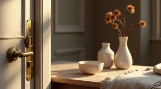 Composition d'objets du quotidien français mettant en avant les textures et le confort sensoriel dans un intérieur élégant