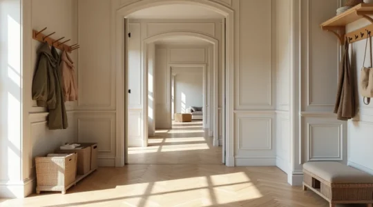 Une entrée de maison accueillante et organisée avec des solutions de rangement élégantes
