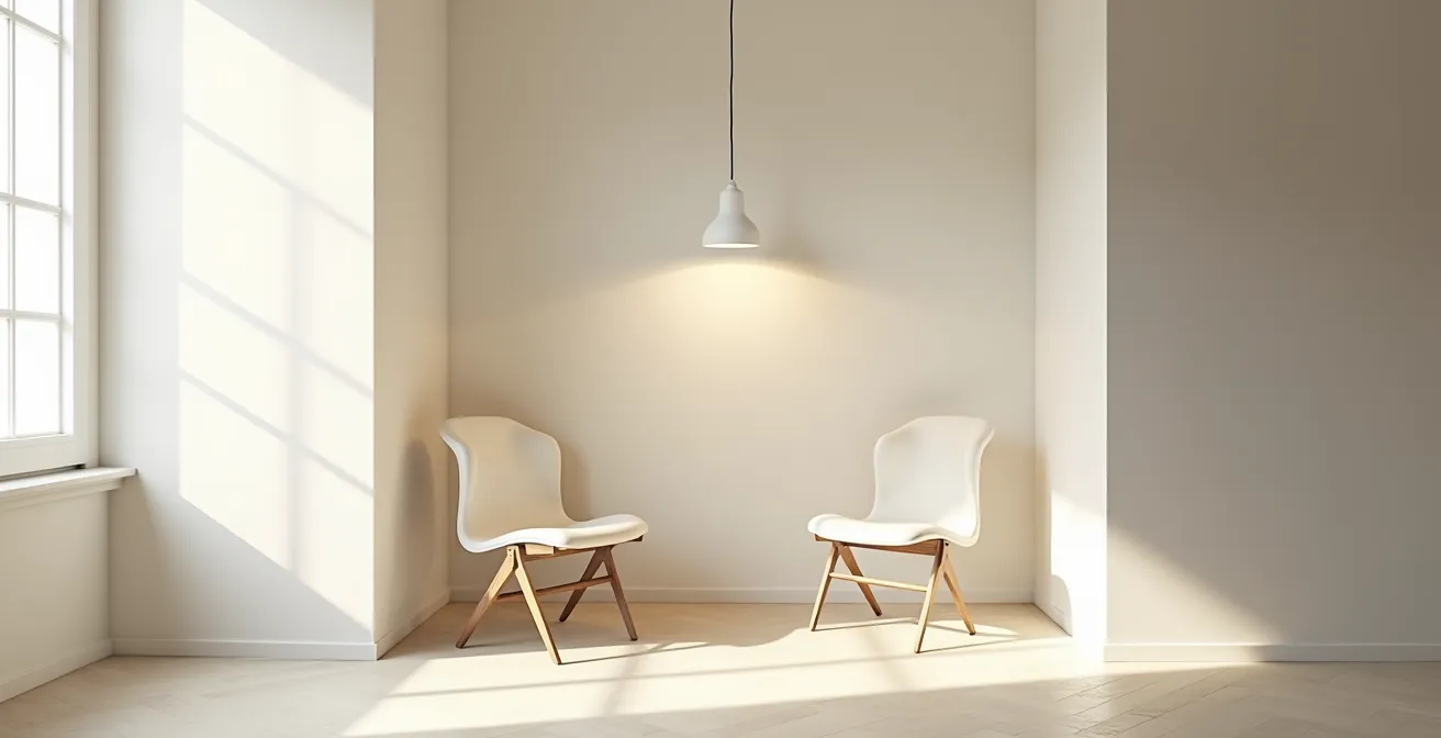 Profil d'un meuble ou luminaire aux lignes épurées montrant la pureté géométrique et la fonctionnalité harmonieuse.