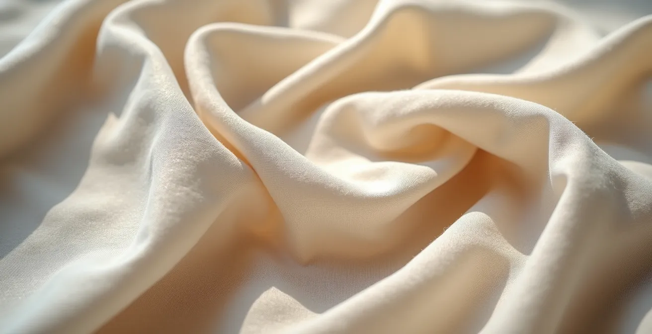 Détail rapproché d'une pièce de lin froissé avec ses plis naturels et sa patine, incarnant la philosophie wabi-sabi