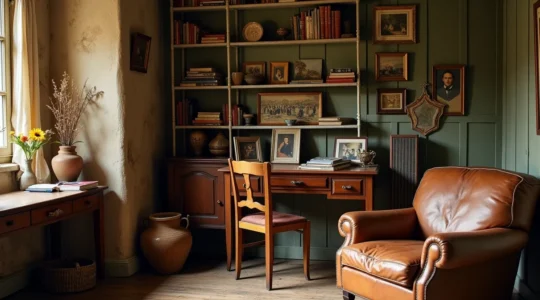 Intérieur français chaleureux montrant des objets personnels mélangés à une décoration soignée, racontant l'histoire unique de ses habitants