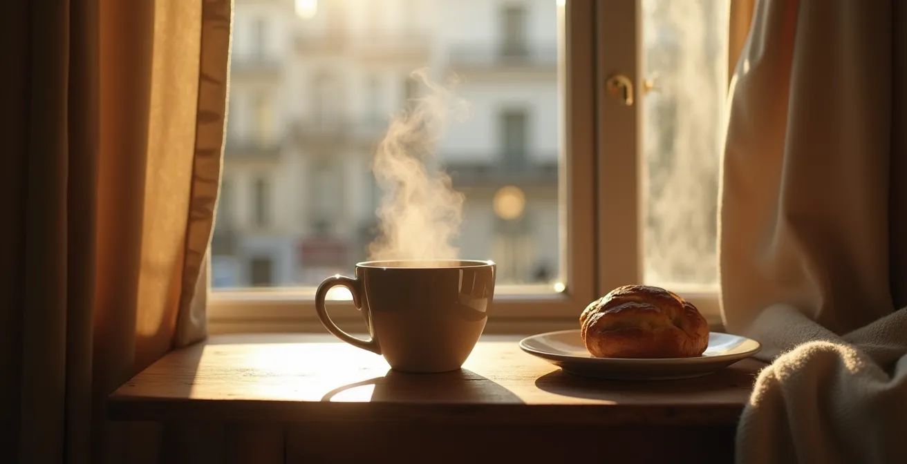 Un moment personnel et intime de dégustation du café le matin dans un coin accueillant de la maison